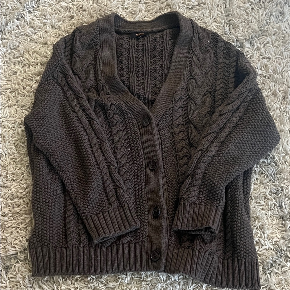 Quince Dark Cable Knit Cardigan - Brown